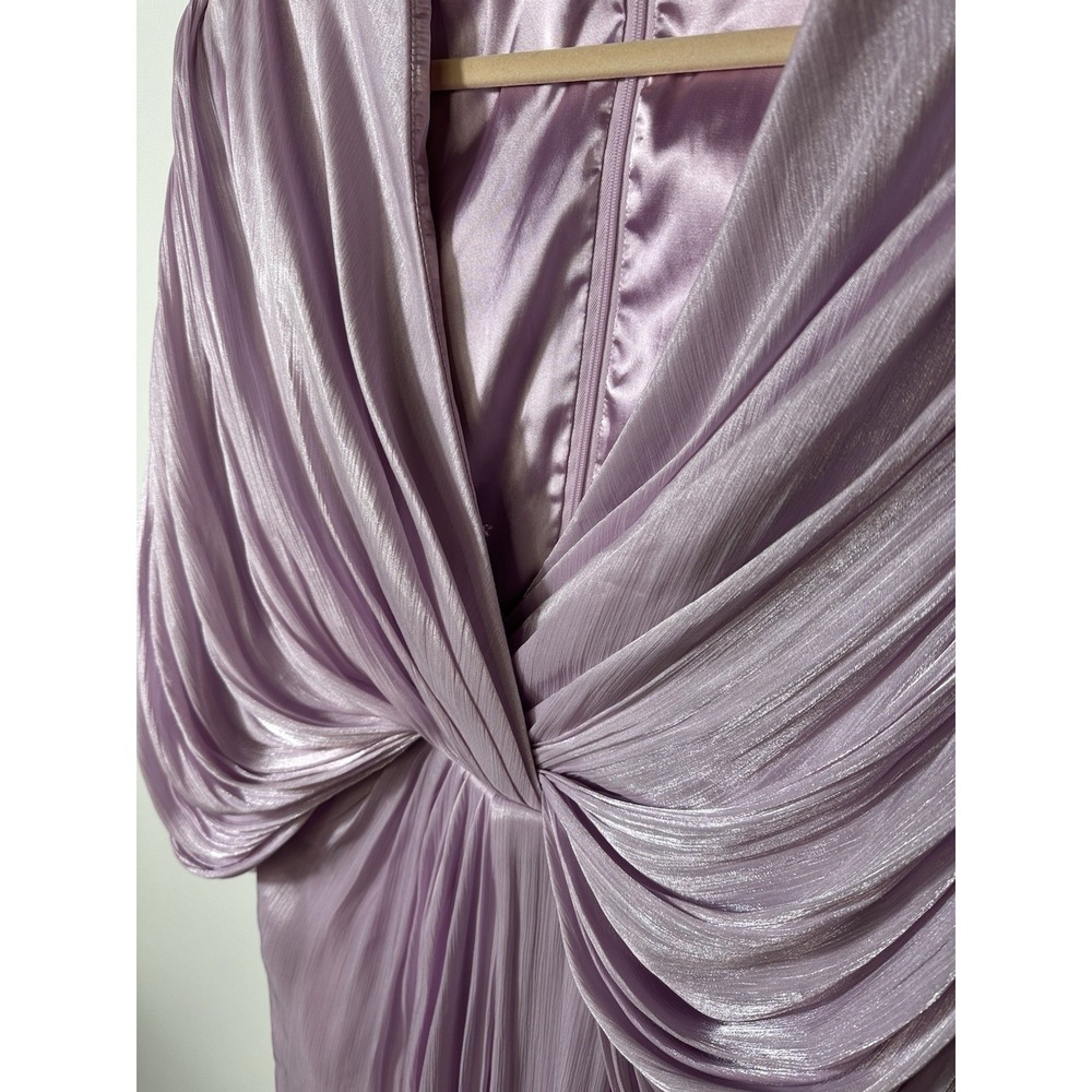 MSRP $880 Badgley Mischka Draped Dolman Sleeve Chiffon Gown Sz 2 Lavender Lilac - Picture 7 of 13